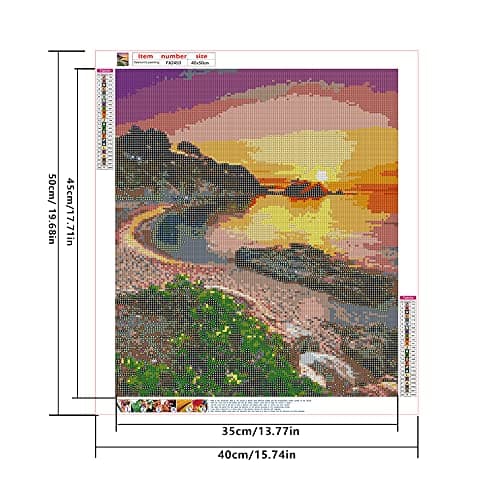 DCIDBEI Square Diamond Painting Paysage Bord de Mer 40x50cm Peinture Diamant Paysage Diamant Painting Coucher de Soleil Plage Broderie Diamant Plage Diamant Carré Grand Format Paysage Adulte