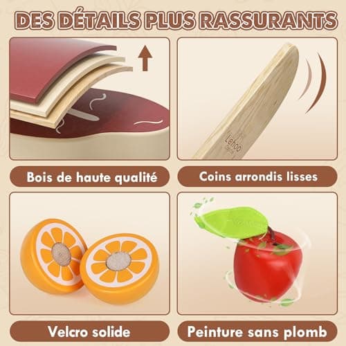 Lehoo Castle Accessoire Cuisine Enfant, Jouet de Cuisine en Bois Enfant, Accessoires Cuisine Enfant avec Panier en Tissu, Jouet Alimentaire, Jouet Montessori 3 4 5 6 7 Ans