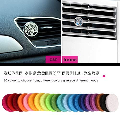 OOTSR 2pcs diffuseur d'huile Essentielle de Voiture d'aromathérapie, Acier Inoxydable Huile Essentielle Diffuseur Clip Médaillon pour Voiture, Salon, Bureau, avec 102pcs Feutre Pads (Arbre et Vague)