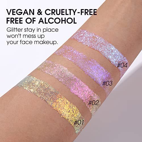Gel Paillettes Corps, MKNZOME 4 pièces Paillette Visage Festival Maquillage Paillette Visage Gel Paillette Cheveux Glitter Makeup Colle gel Scintillant à Paillettes Longue Durée pour Fête Noël Pâques
