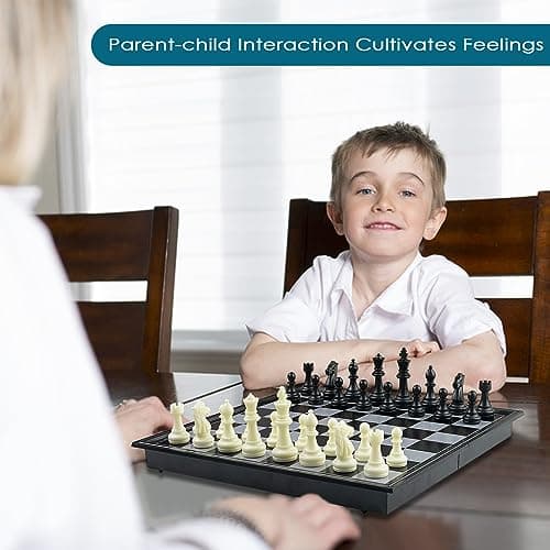 Fousenuk Echiquier Magnetique, Deluxe Pliable Jeux D'Échecs, Portable Chess Board Voyage, Echequier, Pieces Aimanté, Echecier pour Enfants et Adultes (Noir, Blanc) 25 X 25 cm
