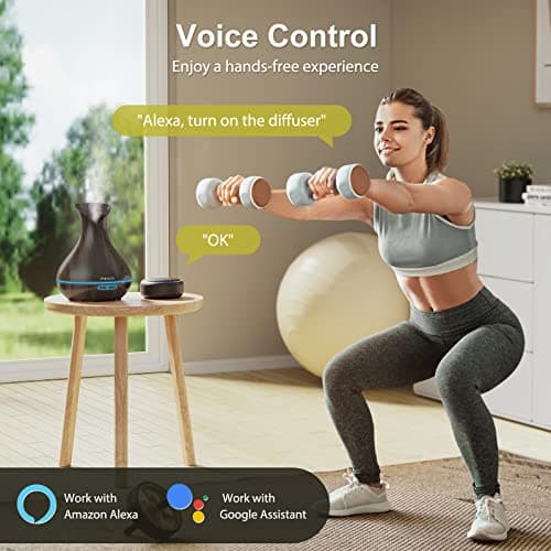 Maxcio Diffuseur d'Huiles Essentielles WiFi, Humidificateur d'Air Compatible avec Alexa et Google Home, Diffuseur Électrique Connecté avec Lumières Colorées, Minuterie et Contrôle à Distance sur l’APP