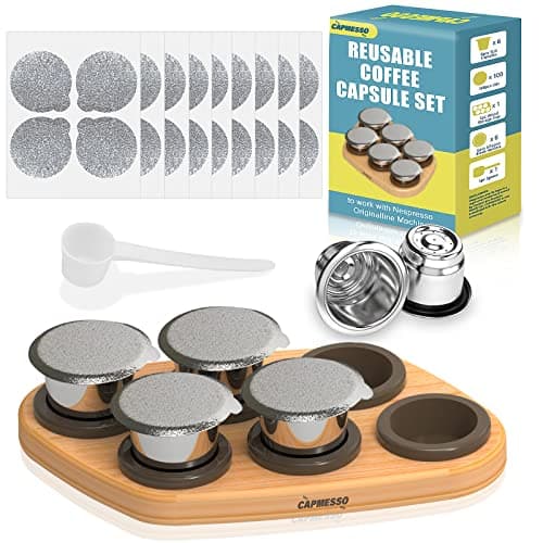 Capmesso Dosettes de café réutilisables pour Nespresso Originalline, 6 capsules rechargeables Nespresso en acier inoxydable compatibles avec la machine Nespresso Originaline