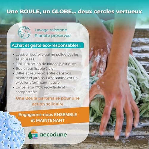 aecodune 2 Ans de Lessive Ecologique Economique - 240 Lavages Boule - Machine a Laver - Perles de Linge Poudre Naturelle Zero Dechet - Hypoallergenique Citron - Anti Calcaire
