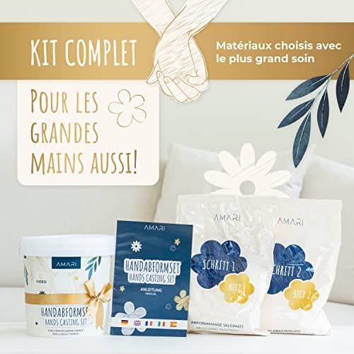 Amari® Kit d'empreintes de main 3D pour couples et la famille (Floral) – Kit d'empreintes de plâtre mains – Kit d'empreintes de plâtre main pour couple de mains - Kit d'empreintes de plâtre - Cadeau