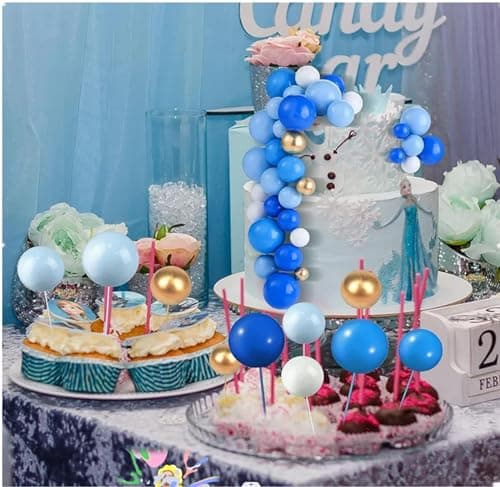 Lot de 36 décorations de gâteau en forme de boule en mousse pour gâteau de mariage, fête d'anniversaire (Dark blue+light blue+white+gold)