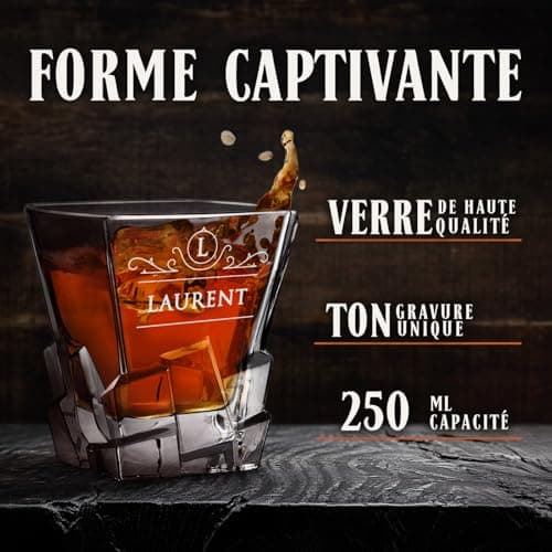 Maverton Verre à Whisky avec Gravure - Cadeau Homme - Cadeau personnalisé pour homme - Verre a Whisky Élégant pour Lui - Cadeau Noel - au Design Unique - Classique