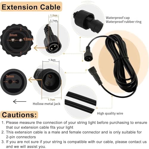 Joycome Rallonge Guirlande Exterieure 6M Prolongateur Electrique, IP65 Étanche Rallonge Electrique 2 Pin Rallonge Guirlande avec Connecteurs Mâle et Femelle pour Guirlande Lumineuse de Noël