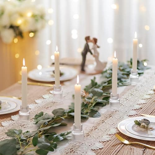 Romadedi Petite Chandelier Bougeoir Verre - Lot de 20 Bougeoir Decoratif Mariage Noel Decoration Maison, Supports pour Bougies Coniques Centre de Table Salon Chambre