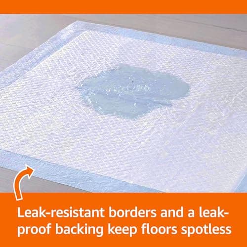 Amazon Basics Lot de 100 protections pour déjections canines, anti-fuite, 5 couches, surface à séchage rapide, taille classique, pour chiens et chiots, Bleu