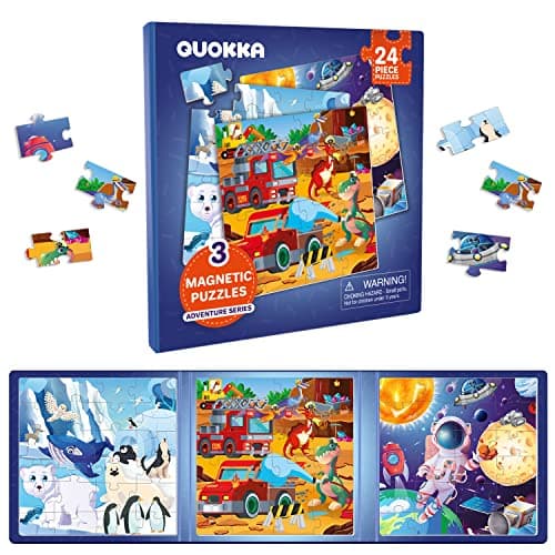 QUOKKA Puzzle Magnétique pour Enfants de 2 à 3 Ans - Jeux Magnétiques de 3 à 5 Ans - Jeux de Voyage Livre Magnétique de 4 à 6 Ans - 24 pièces Puzzle Magnétique Dinosaure Animale - Cadeau magnétique