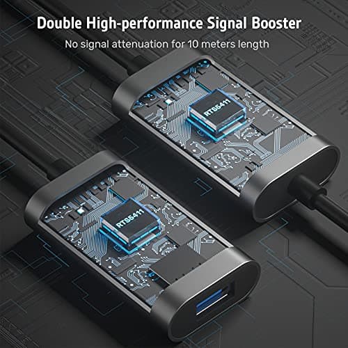 Alxum Actif USB 3.0 Câble Rallonge 10M, Mâle A vers Femelle A Répéteur Câble 5Gbps Compatible pour Oculus Rift, PS VR, Lecteur de Cartes, Clavier, Imprimante, Scanner, Caméra