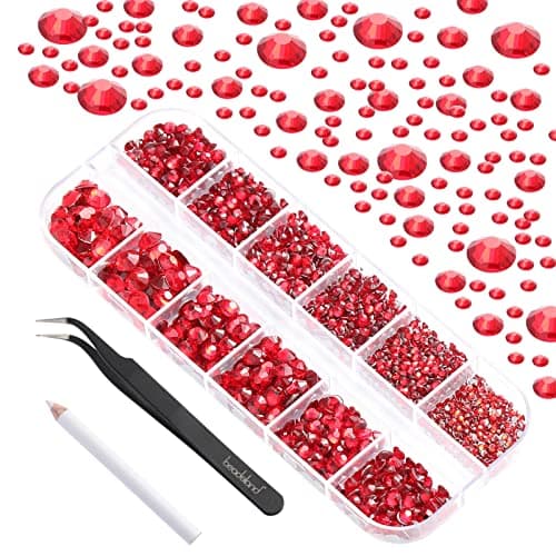 Beadsland strass pour le maquillage,8 tailles 2500pcs cristal dos plat strass visage pierres précieuses pour l'artisanat ongles avec des pinces et un crayon de cire,Le Siam,SS4-SS30