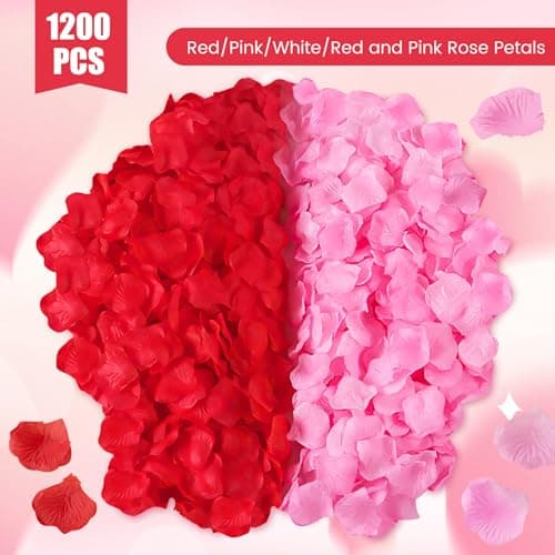 Lafefe 1200 Pétales de Rose Artificiels, Pétales de Rose Jetables pour Mariage, Pétales de Fleurs Séchées pour Mariage, Saint Valentin, Ambiance Romantique- Rouge, Rose