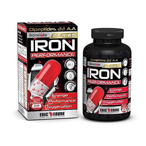 IRON PERFORMANCE Complexe Bioaminoée® - Booster Musculation, Oxygenation du Sang - Dipeptides 22 Acides Aminés + Fer Héminique - 120 Gélules - Laboratoire Français Eric Favre