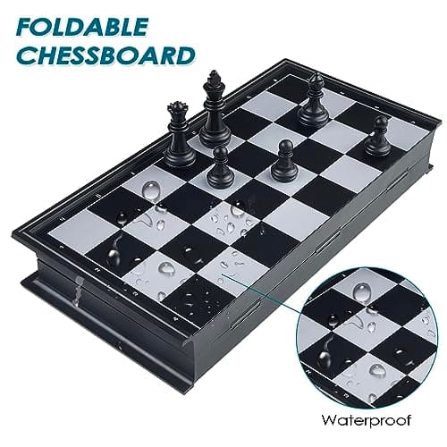 Fousenuk Echiquier Magnetique, Deluxe Pliable Jeux D'Échecs, Portable Chess Board Voyage, Echequier, Pieces Aimanté, Echecier pour Enfants et Adultes (Noir, Blanc) 25 X 25 cm