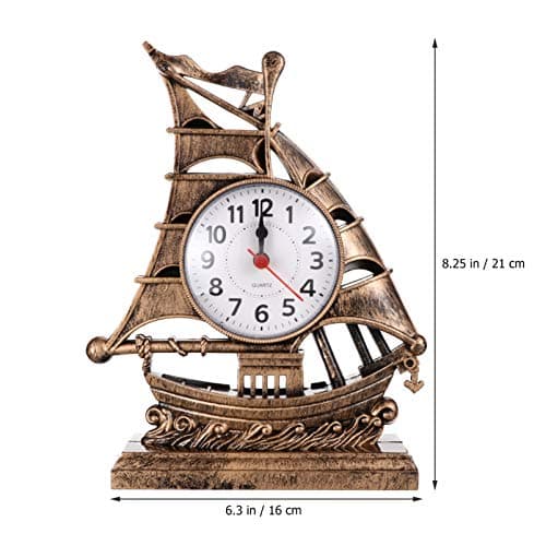 BESPORTBLE Réveil Silencieux Analogique Réveil Voilier en Forme de Réveil De Chevet Horloge de Graduation pour Chambre De Chevet Bureau (D' Or) Horloge De Table Rustique