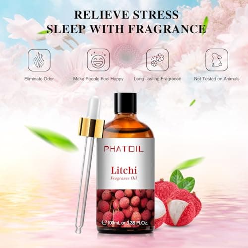 PHATOIL Litchi Huile Essentielle 100ml, Huile de Litchi pour Diffuseur, Huile Parfumée pour Aromathérapie Humidificateur, Bougies