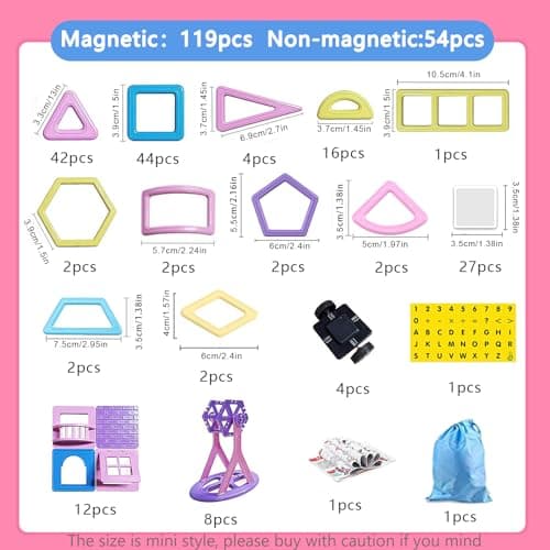 AOMIKS Blocs Magnétiques pour Enfants 173 Pièces Mini Tuiles de Construction Magnétiques Couleur Macaron Blocs de Construction 3D Jouets Éducatifs STEM pour Filles et Garçons