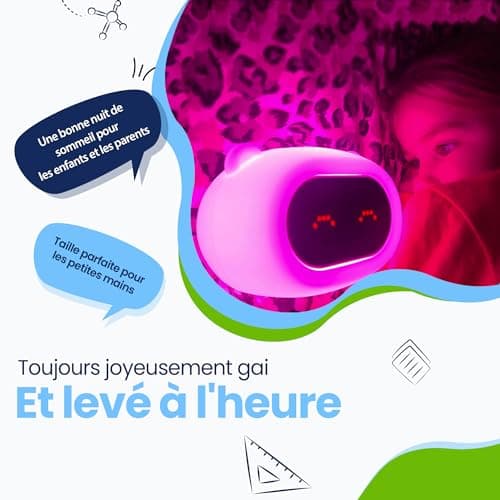 Kadoing® Réveil Enfant Ours - avec Expressions Visages et Fonction de Tapotement - Lumière de Réveil - Entraîneur de Sommeil - Veilleuse - Réveil Jouet Numérique