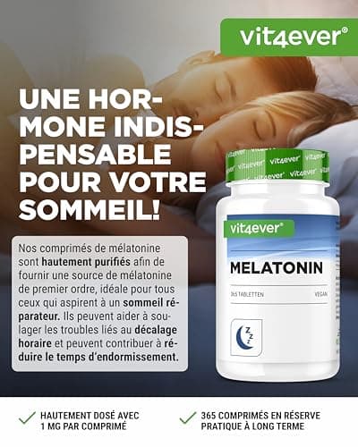 Mélatonine - 365 Comprimés - 1 mg par comprimé - Sans Additifs Indésirables - Haute Dose - Vegan