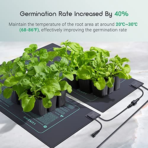 Luxbird Tapis Chauffant pour Plantes avec Contrôleur de Température, 2 Tapis Chauffants avec 1 contrôleur, 30 Watts, Contrôle Un à Plusieurs, Étanchéité IP67, 52.7x25.4 cm