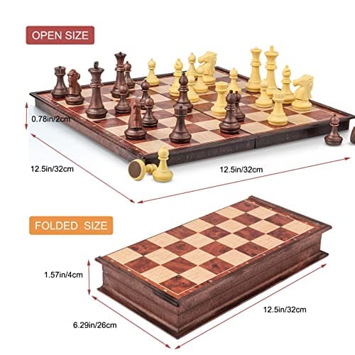 Super Winner Jeu d’Échecs de Voyage Magnétique de 12,5 Pouces, Set 3 en 1 Échecs, Dames et Backgammon, Jeu d’Échecs Magnétique de Voyage avec Plateau Pliable (32 cm)