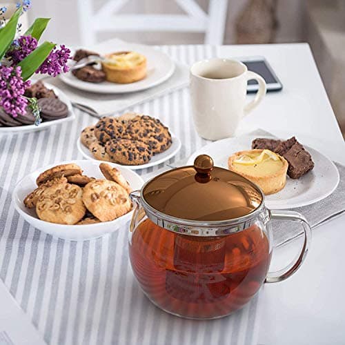bonVIVO Théière avec Infuseur à Thé TEMPA avec Passoire en Inox Amovible, Théière pour Thé en Vrac, Theiere en Verre Borosilicaté Résistant à La Chaleur avec Couvercle en Cuivre, 1,5 Litre