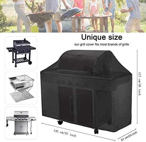 Nifogo Housse de Barbecue, BBQ Couverture Imperméable au Barbecue, Bache de Protection Barbecue Housse avec Poche et Cordon Ajustable, Anti-poussière Anti-UV et Durable (145x61x117cm)