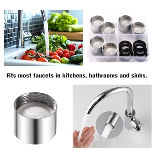 YIXISI 6 Pièces Mousseur Robinet M22, avec 6 Joint D'étanchéité, Filetage Intérieur Filtre à Robinet d'eau Accessoires en Acier Inoxydable et ABS, pour Cuisine Salle de Bain