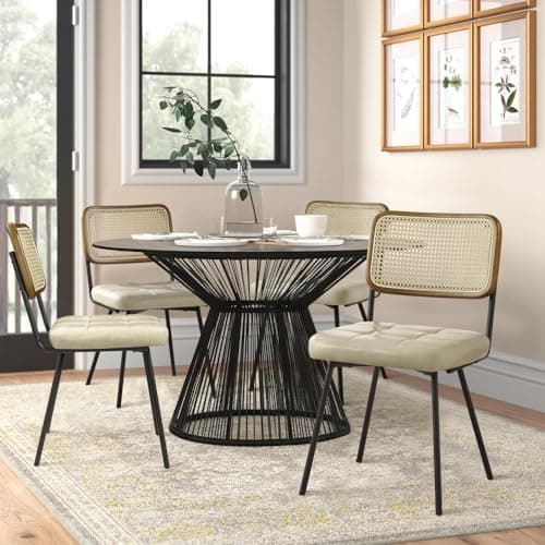 Zouron Chaises de Salle à Manger en rotin Lot de 2,Chaise de Salle à Manger Moderne du Milieu du siècle avec Pieds en métal,Chaise de Cuisine avec Dossier en rotin,Chaise en Cuir rembourré,Beige