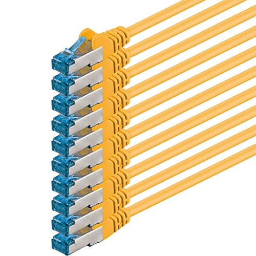 10m - CAT6a - câble réseau jaune - 10 pièces Câble patch CAT 6 A 10000 Mbit s SFTP PIMF 500 MHz compatible avec routeur commutateur Internet DSL CAT5 CAT6 CAT7