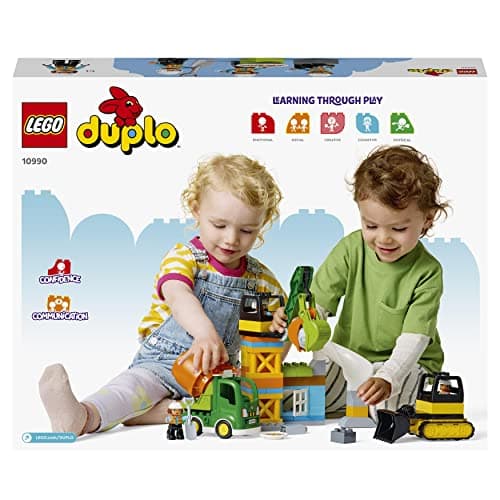LEGO Duplo Ma Ville Le Chantier de Construction avec Grue, Bulldozer et Bétonnière - Jouet Sensoriel avec de Grandes Briques, Sons et Lumières - Idée Cadeau pour Garçons et Filles Dès 2 Ans 10990