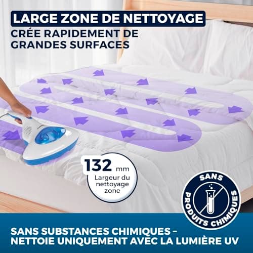 CLEANmaxx aspirateur à acariens avec lumière UV-C stérilisante | Aspirateur à Matelas avec Filtre HEPA, détruit 99,9% de Tous Les acariens | Nettoie et désinfecte en Une Seule étape