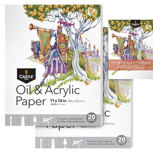Bloc Papier pour Peinture à l’Huile et Acrylique 11 x 14′′ Castle Art Supplies | Lot de 2 | 20 Feuilles | Épaisseur Optimale (350 g/m2), Grain Fin, Texture Lin, Qualité Artiste (11 X 14′′, Lot de 2)