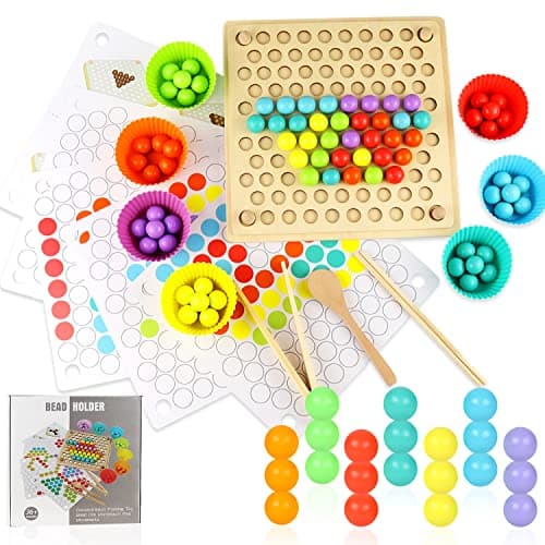 Jouets Éveil Montessori Perles Jeu de Tri Formes et Couleurs Jeux Motricité Fine Jouet Perle Montessori Jouets en Bois Bebe 3 4 5 6 Ans Enfants Cadeau Anniversaire pour Garçon Fille