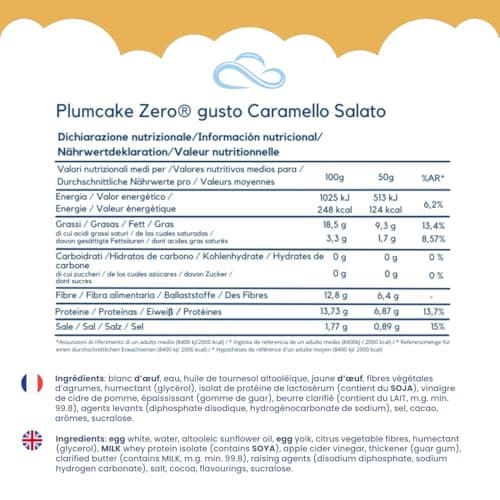 Nuvola Zero - Plumcake Zero Au Caramel Sans Glucides, Collations Sans Lactose, Sans Sucre, Sans Gluten, Riche en Fibres, Paquet de 12 Pièces, Fabriqué en Italie
