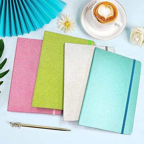 Carnet A5 à Paillettes Rosa, Les Paillettes Brillantes ne se Décollent Jamais 21x14,5cm 80 Feuilles Lignée Cadeaux Cahier de Note pour Femme Fille Adolescent écrivant Prendre des notes Projets Bureau