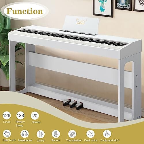 GLARRY Piano Électrique Numérique 88 avec Toucher Lourd, 128 Rythmes et Tonalités, 3 Pédales Professionnelles, 2 Haut-Parleurs Stéréo de 10 W, Prise en Charge MIDI-USB und Audio Bluetooth (Blanc)