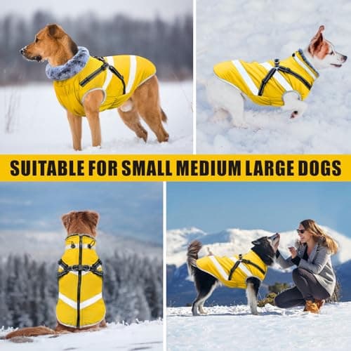 Oslueidy Imperméable à l'eau Chien Manteau, Hiver Chaud Chien Veste réfléchissant vêtements pour Animaux de Compagnie Chien Temps Froid Manteau Confortable Snow Suit Veste Gilet (Jaune, 6XL)