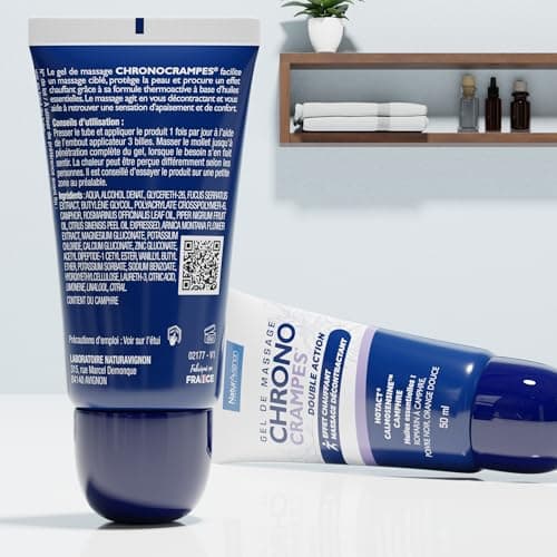 Laboratoire NaturAvignon Chronocrampes Gel de massage décontractant | Effet chauffant & relaxant | Appaisement immédiat | Embout applicateur tri-billes massant | Tube de 50ml