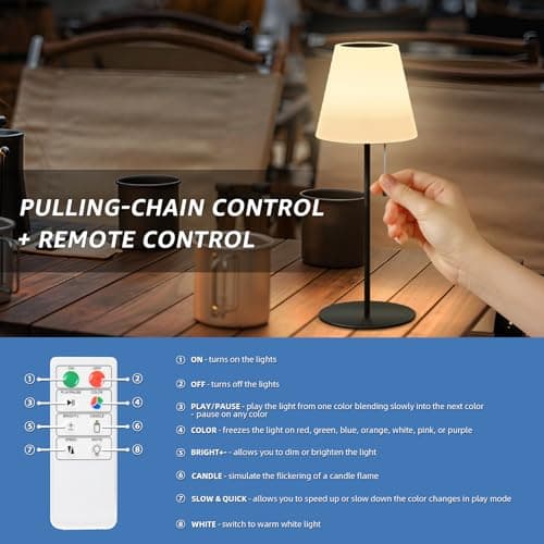 NiceBuy Lampe De Table Sans Fil Rechargeable USB LED Solaire Exterieur Jardin 8 Couleurs à TéLéCommande IP44 Impermeabile Pour Camping Restaurant Interieur ExtéRieur(Noir)