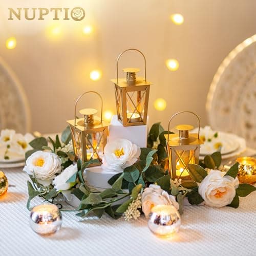 NUPTIO Lanternes À Réchaud Bougies - 2 Pièces Petites Bougies À Réchaud en Métal Doré Mini Lanternes de Jardin Ornements Suspendus L'extérieur Décorations Mariage Cadeau Noël Centre Table
