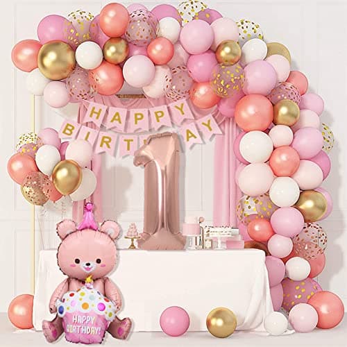 Decoration Anniversaire 1 an Fille,Ballon Anniversaire 1 an fille, Ballons de Baudruche Rose,Deco Anniversaire Fille 1 an,Décoration Anniversaire Fille,Déco Anniversaire 1 an,Ballons Anniversaire Bebe