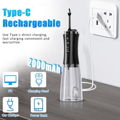 Hydropulseur dentaire pour les dents avec appareil photo, caméra HD 1080p sans fil, irrigateur buccal sans fil, 5 embouts de jet, hydropulseur dentaire rechargeable, IPX7, hydropulseur étanche IPX7,