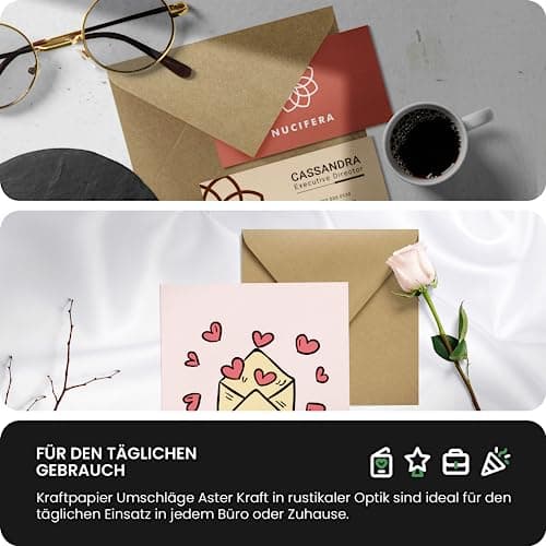Netuno 50 enveloppes Kraft C5 162 x 229 mm 100g Aster Kraft rabat pointu enveloppes en papier Kraft enveloppes grandes papier écologique enveloppes recyclées pour cartes de vœux cartes de remerciement
