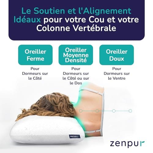 ZenPur Oreiller Cervical Souple 13cm - Coussin Mémoire de Forme Moelleux - Spécial Dormeurs sur Le Ventre, Enfants - 40x60, Certifié Oeko-TEX