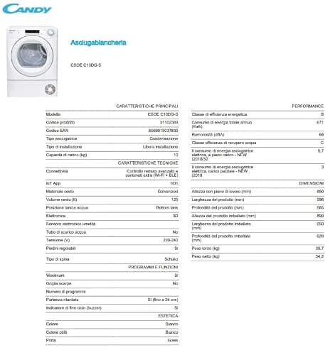 CANDY Sèche linge Condensation CSOEC10DG-S