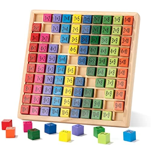 Wisplye Table de Multiplication en Bois, Couleurs Jeu d'exercices de Multiplication Mathématique Montessori Jouets Éducatifs Cadeau pour Les élèves du Primaire et Les Enfants de 3+ Ans