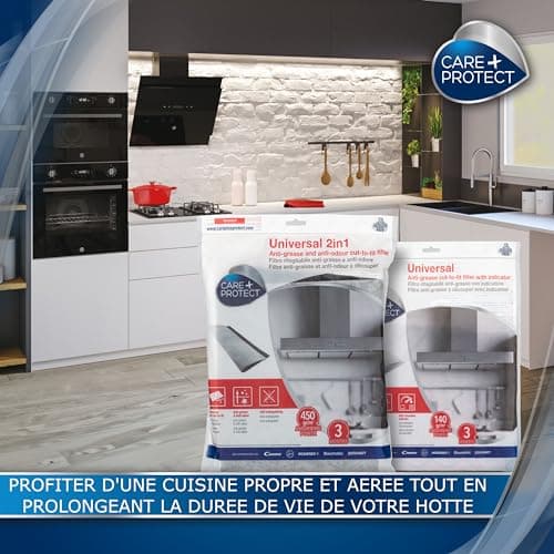 CARE+PROTECT Filtre de Hotte Aspirante - Universel 2 en 1 - à Charbons Actifs - Anti-Odeur et Anti-Graisse - Capacité D'absorption Supérieure - Découpable sur Mesure - 47 x 57 cm